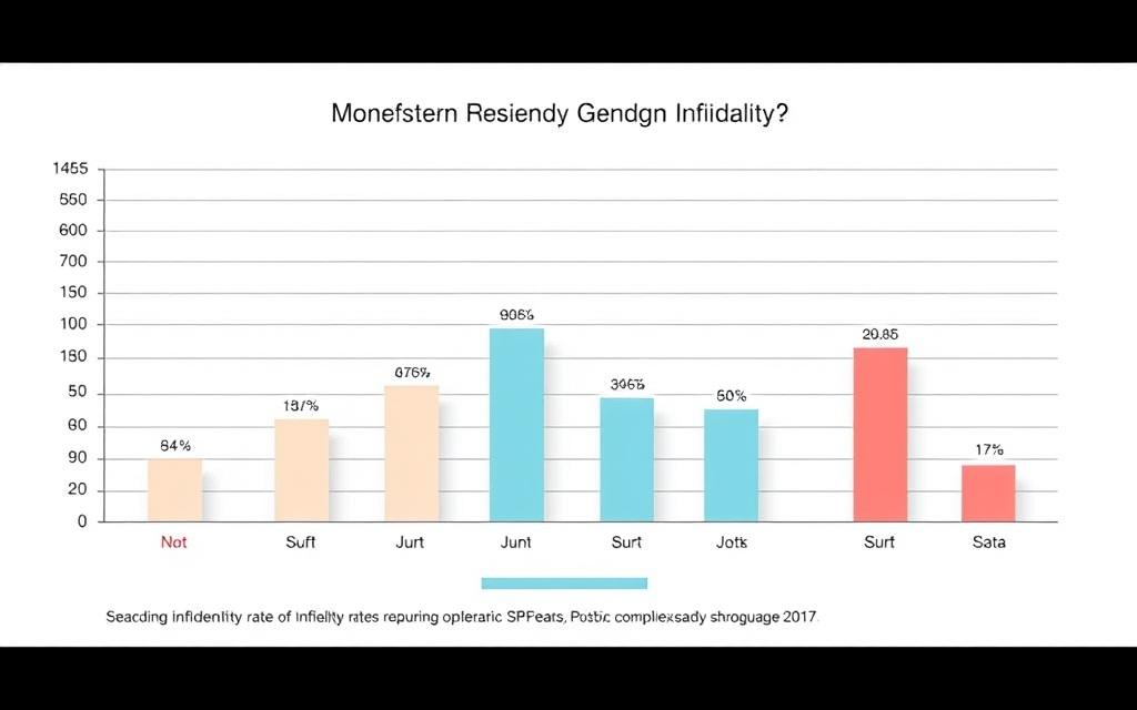 A detailed bar chart depicting the statistical breakdown of infidelity rates between genders. The chart is rendered with a clean, minimalist design and neutral color palette, set against a bright, evenly-lit backdrop. The bars are clearly labeled and the data is presented in a straightforward, easy-to-interpret manner. The overall tone is informative and data-driven, aimed at visually communicating the nuanced complexities around this sensitive topic in an objective, non-judgmental way. A detailed bar chart depicting the statistical breakdown of infidelity rates between genders. The chart is rendered with a clean, minimalist design and neutral color palette, set against a bright, evenly-lit backdrop. The bars are clearly labeled and the data is presented in a straightforward, easy-to-interpret manner. The overall tone is informative and data-driven, aimed at visually communicating the nuanced complexities around this sensitive topic in an objective, non-judgmental way.