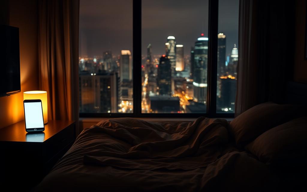 A dimly lit, modern apartment interior with an unmade bed in the foreground, suggesting an intimate encounter. In the middle ground, a smartphone is placed on the nightstand, its screen illuminated, implying digital communication. The background features a window overlooking a bustling city skyline, symbolizing the tension between personal relationships and the distractions of the modern world. The scene is bathed in a warm, hazy light, creating a sense of ambiguity and unease, reflecting the complex boundaries of infidelity in contemporary relationships. A dimly lit, modern apartment interior with an unmade bed in the foreground, suggesting an intimate encounter. In the middle ground, a smartphone is placed on the nightstand, its screen illuminated, implying digital communication. The background features a window overlooking a bustling city skyline, symbolizing the tension between personal relationships and the distractions of the modern world. The scene is bathed in a warm, hazy light, creating a sense of ambiguity and unease, reflecting the complex boundaries of infidelity in contemporary relationships.