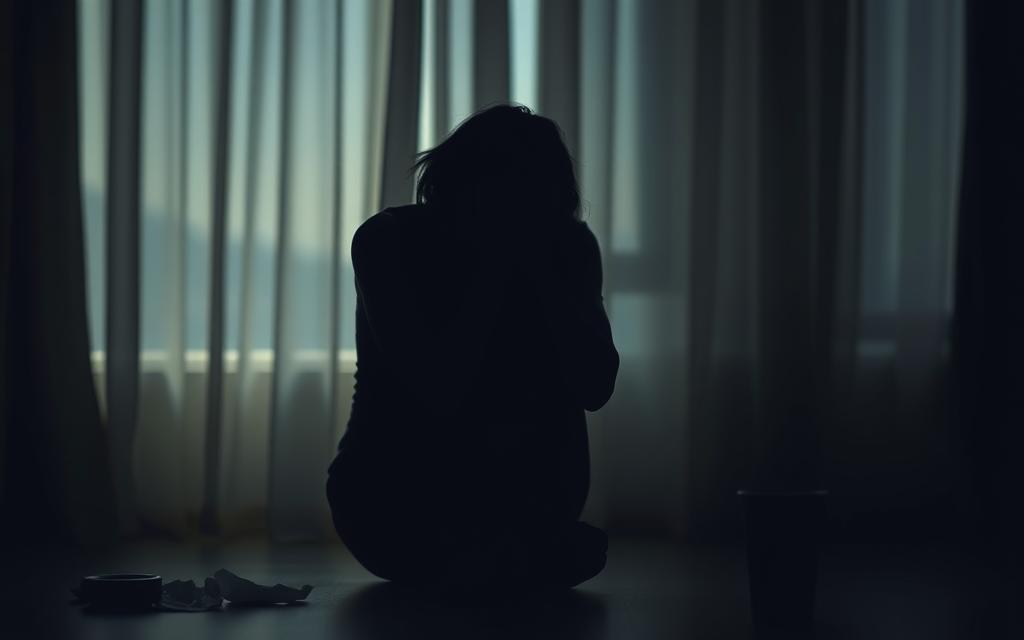 A dimly lit room, where a figure sits alone, shoulders hunched, head in hands. Muted colors, a sense of isolation and longing. Soft, diffused lighting casts shadows, highlighting the figure's solitary posture. The background is hazy, out of focus, emphasizing the emotional distance and detachment. Subtle details, like crumpled tissues or a half-empty cup of coffee, suggest unmet emotional needs and a struggle for connection. The overall atmosphere is one of melancholy, introspection, and the yearning for fulfillment. A dimly lit room, where a figure sits alone, shoulders hunched, head in hands. Muted colors, a sense of isolation and longing. Soft, diffused lighting casts shadows, highlighting the figure's solitary posture. The background is hazy, out of focus, emphasizing the emotional distance and detachment. Subtle details, like crumpled tissues or a half-empty cup of coffee, suggest unmet emotional needs and a struggle for connection. The overall atmosphere is one of melancholy, introspection, and the yearning for fulfillment.