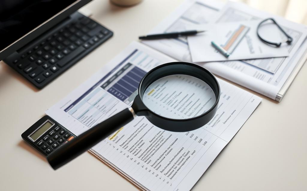 A neatly arranged desk with an open ledger, calculator, and scattered financial documents. A magnifying glass hovers over the pages, casting a focused light on suspicious line items and inconsistencies. The sleek lines of the desk and the clean, minimalist decor create a sense of investigative precision, while the soft, diffused lighting evokes a feeling of quiet contemplation. The scene conveys a palpable sense of uncovering hidden truths, as if the viewer is about to unveil a crucial piece of evidence in a complex financial investigation. A neatly arranged desk with an open ledger, calculator, and scattered financial documents. A magnifying glass hovers over the pages, casting a focused light on suspicious line items and inconsistencies. The sleek lines of the desk and the clean, minimalist decor create a sense of investigative precision, while the soft, diffused lighting evokes a feeling of quiet contemplation. The scene conveys a palpable sense of uncovering hidden truths, as if the viewer is about to unveil a crucial piece of evidence in a complex financial investigation.