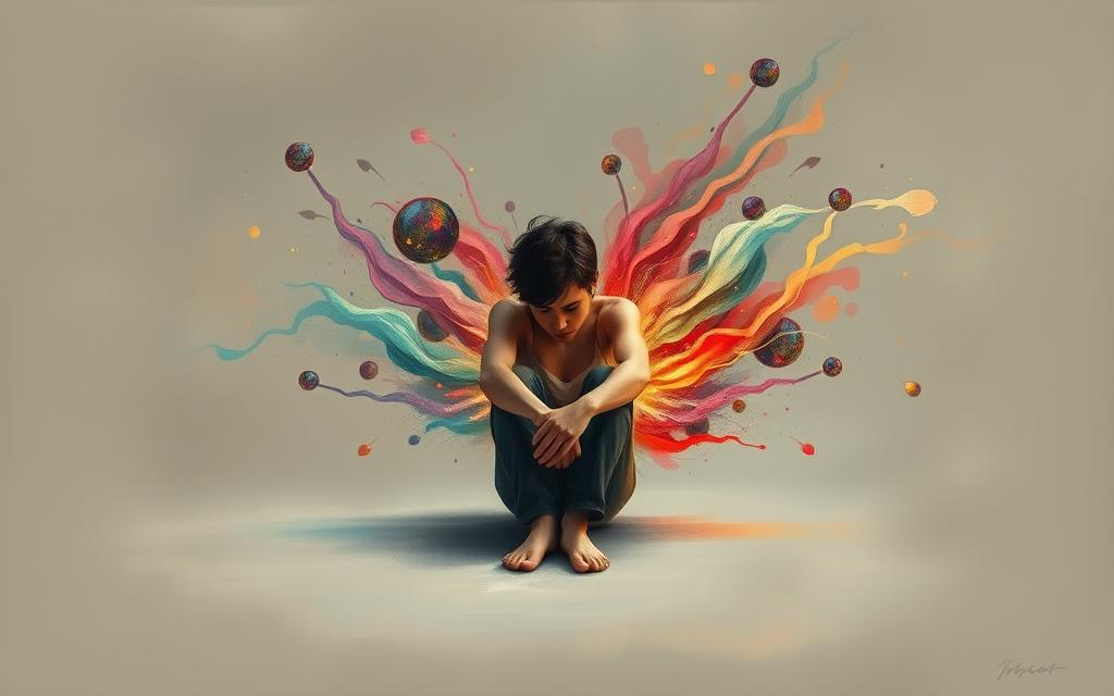 A pensive figure sits alone, surrounded by a swirling vortex of emotions. Wisps of colorful energy emanate from the subject, conveying the turmoil and inner struggle after a betrayal. Soft, diffused lighting casts a contemplative mood, while the neutral, muted tones of the background allow the character's emotional expression to take center stage. The composition is balanced, with the figure placed centrally and the ethereal energy radiating outwards, symbolizing the process of working through complex sentiments. Rendered in a painterly, almost impressionistic style, this image evokes the rawness and vulnerability of the healing journey after infidelity. A pensive figure sits alone, surrounded by a swirling vortex of emotions. Wisps of colorful energy emanate from the subject, conveying the turmoil and inner struggle after a betrayal. Soft, diffused lighting casts a contemplative mood, while the neutral, muted tones of the background allow the character's emotional expression to take center stage. The composition is balanced, with the figure placed centrally and the ethereal energy radiating outwards, symbolizing the process of working through complex sentiments. Rendered in a painterly, almost impressionistic style, this image evokes the rawness and vulnerability of the healing journey after infidelity.