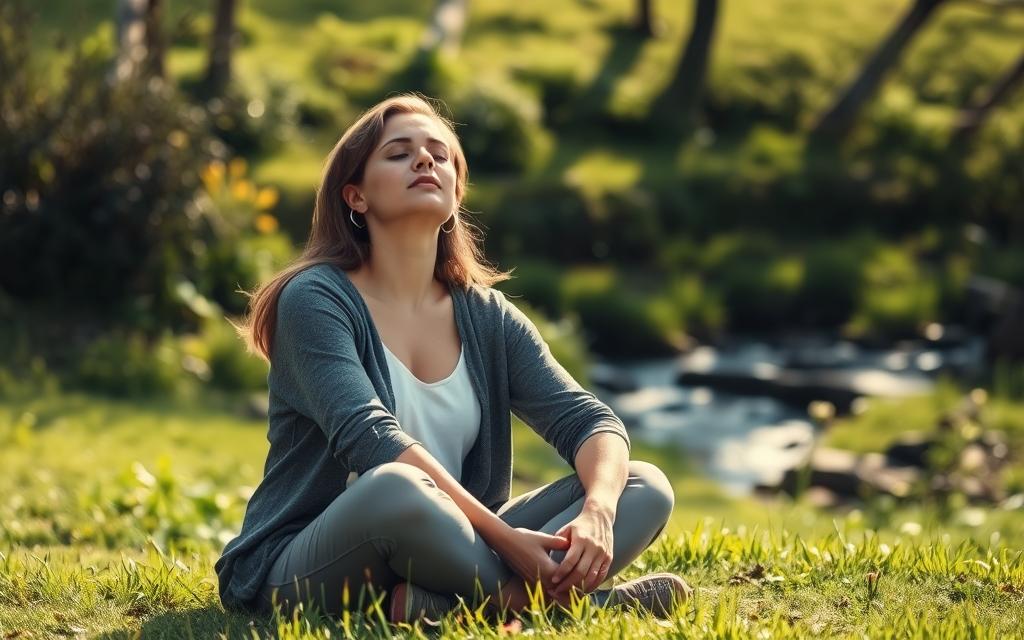 A serene, sun-dappled garden setting, with a woman sitting cross-legged on the grass, eyes closed in deep contemplation. Her expression is one of tranquility and self-reflection, as she begins the process of healing from the emotional turmoil of infidelity. Soft, diffused lighting illuminates her face, highlighting the resilience and inner strength she is summoning. The background is a lush, verdant landscape, with a meandering stream and scattered wildflowers, creating a sense of peace and natural harmony. The overall mood is one of introspection, growth, and the gradual restoration of the self. A serene, sun-dappled garden setting, with a woman sitting cross-legged on the grass, eyes closed in deep contemplation. Her expression is one of tranquility and self-reflection, as she begins the process of healing from the emotional turmoil of infidelity. Soft, diffused lighting illuminates her face, highlighting the resilience and inner strength she is summoning. The background is a lush, verdant landscape, with a meandering stream and scattered wildflowers, creating a sense of peace and natural harmony. The overall mood is one of introspection, growth, and the gradual restoration of the self.