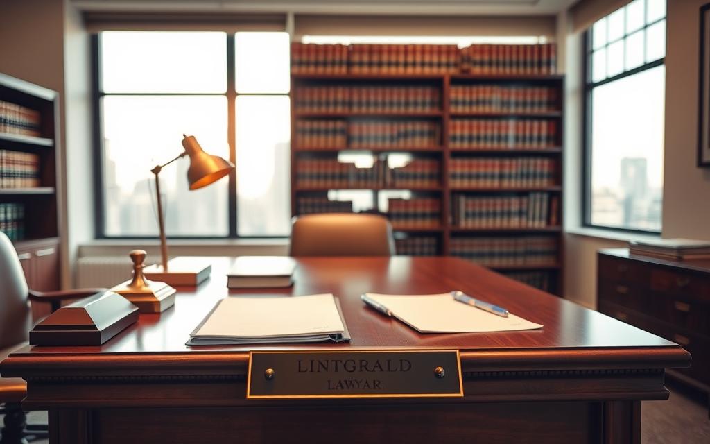 A bright, well-lit office setting with a wooden desk in the foreground, adorned with a nameplate, legal pads, a pen holder, and a brass desk lamp. In the middle ground, a bookshelf filled with leather-bound volumes stands, casting a warm glow. Behind the desk, a large window overlooking a cityscape, providing a sense of authority and professionalism. The overall atmosphere is one of thoughtful contemplation, with a touch of sophistication and attention to detail, conveying the expertise and diligence of legal consultation. A bright, well-lit office setting with a wooden desk in the foreground, adorned with a nameplate, legal pads, a pen holder, and a brass desk lamp. In the middle ground, a bookshelf filled with leather-bound volumes stands, casting a warm glow. Behind the desk, a large window overlooking a cityscape, providing a sense of authority and professionalism. The overall atmosphere is one of thoughtful contemplation, with a touch of sophistication and attention to detail, conveying the expertise and diligence of legal consultation.