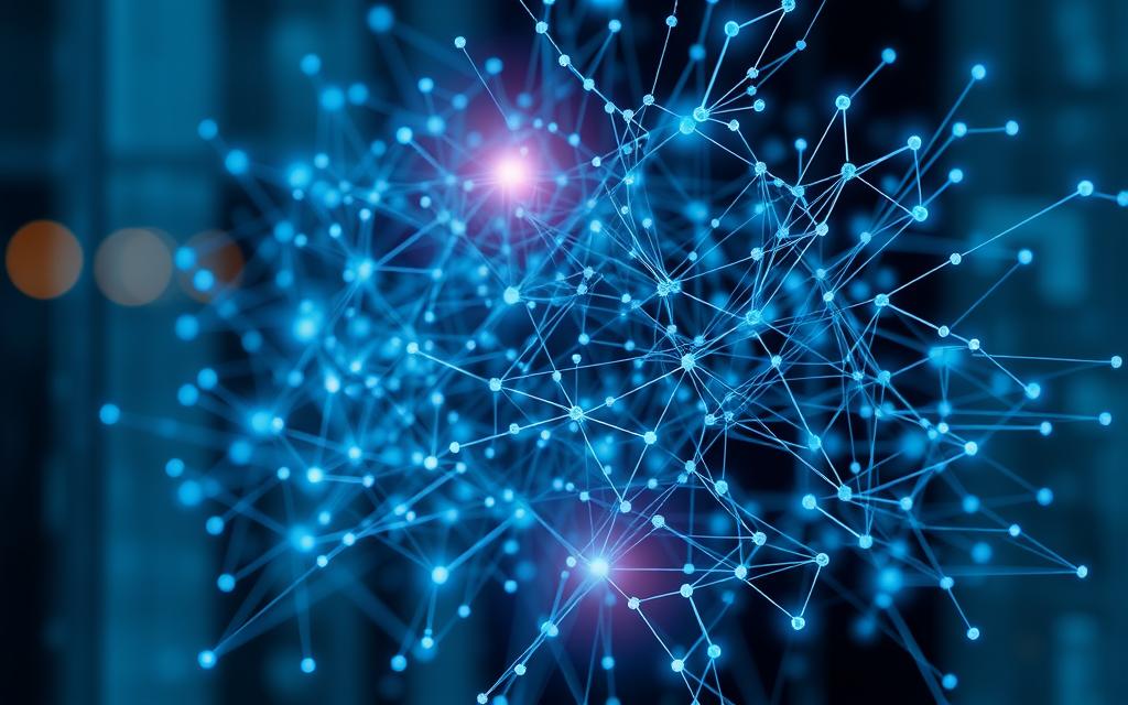 A complex neural network visualized as a detailed schematic diagram, with intricate interconnected layers, nodes, and pathways representing the architecture of a dishonesty detection model. The model is depicted in a cool, technical color palette of blues and grays, with glowing nodes and lines conveying the model's ability to analyze and discern patterns of deception. The diagram is set against a softly blurred background, creating a sense of depth and focus on the model's inner workings. Subtle glow and lens flare effects add a sense of dynamism and sophistication to the image, reflecting the advanced nature of the NLP techniques employed.