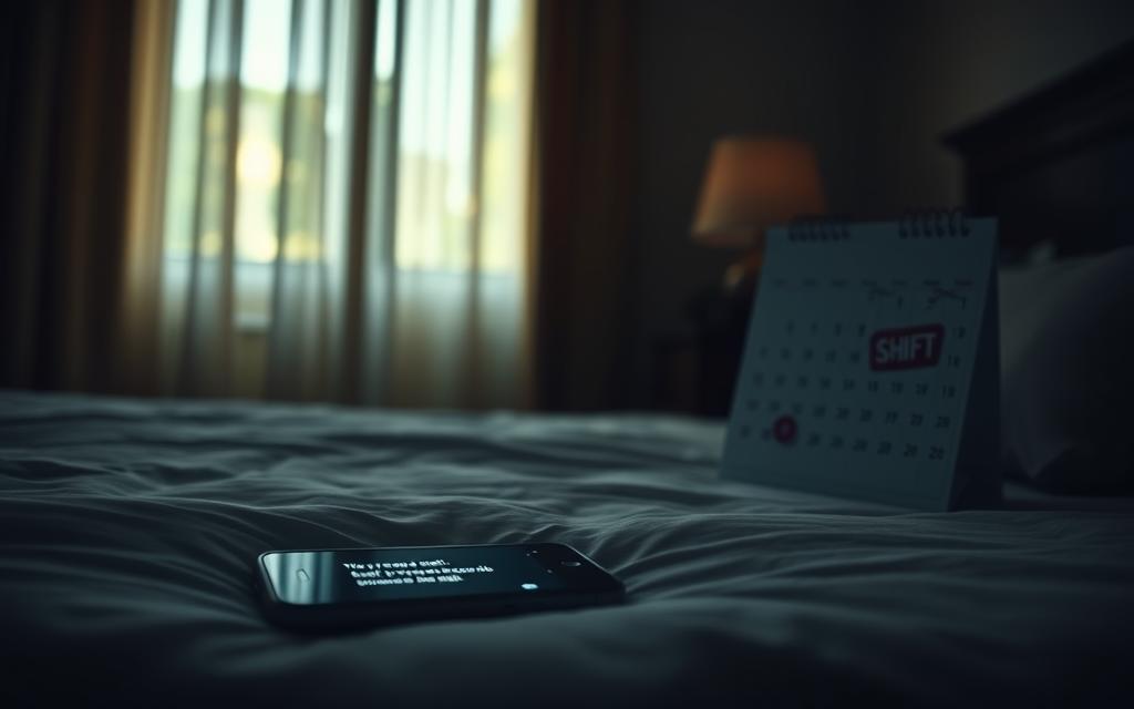 A dimly lit bedroom, the curtains drawn, casting a warm, somber glow. In the foreground, a smartphone lies on the bed, its screen lit up with a message hinting at a secret rendezvous. In the middle ground, a calendar on the nightstand, the dates circled, marking a shift in schedule. The background is blurred, a sense of unease and uncertainty permeating the scene. Soft, muted tones convey the emotional weight of the situation, as the viewer is left to wonder about the implications of these subtle, yet telling, changes.
