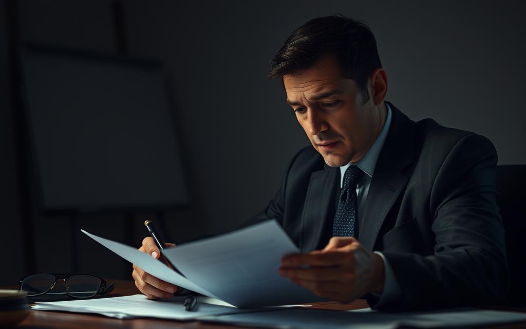 A discreet private investigator delicately gathers evidence, carefully examining documents and digital traces with a keen eye for detail, surrounded by an atmosphere of subtle tension and discretion. The scene is bathed in soft, muted lighting, creating an air of privacy and professionalism. The investigator's movements are measured, their expression focused, as they work diligently to uncover the truth without compromising the subject's personal space. The overall mood is one of quiet determination, where privacy and the pursuit of justice coexist in a delicate balance.