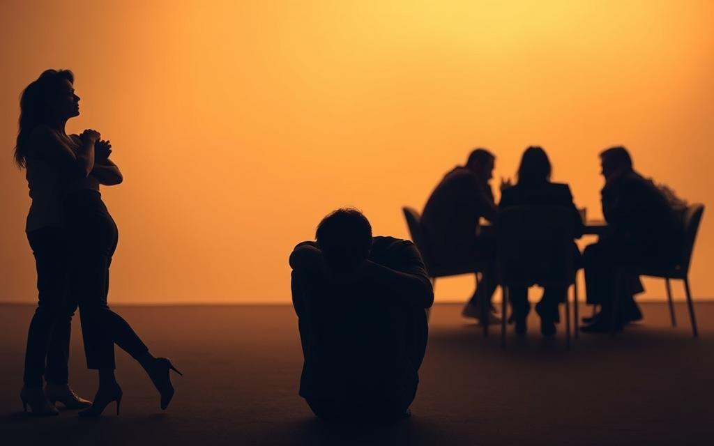 A serene and contemplative scene depicting various types of marital affairs. In the foreground, a couple engaged in a passionate embrace, their bodies intertwined in a sensual dance. In the middle ground, a figure sitting alone, head bowed, the weight of guilt and betrayal evident in their posture. In the background, a group of people gathered in a hushed, discreet meeting, their faces obscured by shadows, the air thick with tension and secrecy. Warm, muted lighting casts a somber, introspective mood, as if inviting the viewer to reflect on the complexities and consequences of infidelity. The composition is balanced, the elements working in harmony to convey the multifaceted nature of marital affairs. A serene and contemplative scene depicting various types of marital affairs. In the foreground, a couple engaged in a passionate embrace, their bodies intertwined in a sensual dance. In the middle ground, a figure sitting alone, head bowed, the weight of guilt and betrayal evident in their posture. In the background, a group of people gathered in a hushed, discreet meeting, their faces obscured by shadows, the air thick with tension and secrecy. Warm, muted lighting casts a somber, introspective mood, as if inviting the viewer to reflect on the complexities and consequences of infidelity. The composition is balanced, the elements working in harmony to convey the multifaceted nature of marital affairs.
