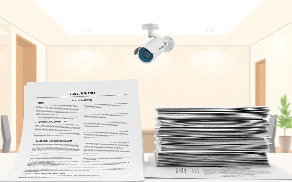 A well-lit, architectural illustration depicting the guidelines and regulations surrounding legal surveillance practices. In the foreground, a neatly organized set of documents outlining key policies and procedures. In the middle ground, a security camera mounted on the wall, symbolizing the technological aspects of surveillance. In the background, a clean, modern office setting with neutral tones and minimalist design, conveying a sense of professionalism and legitimacy. The lighting is soft and even, creating a sense of clarity and transparency. The overall mood is one of authority, order, and ethical governance. A well-lit, architectural illustration depicting the guidelines and regulations surrounding legal surveillance practices. In the foreground, a neatly organized set of documents outlining key policies and procedures. In the middle ground, a security camera mounted on the wall, symbolizing the technological aspects of surveillance. In the background, a clean, modern office setting with neutral tones and minimalist design, conveying a sense of professionalism and legitimacy. The lighting is soft and even, creating a sense of clarity and transparency. The overall mood is one of authority, order, and ethical governance.